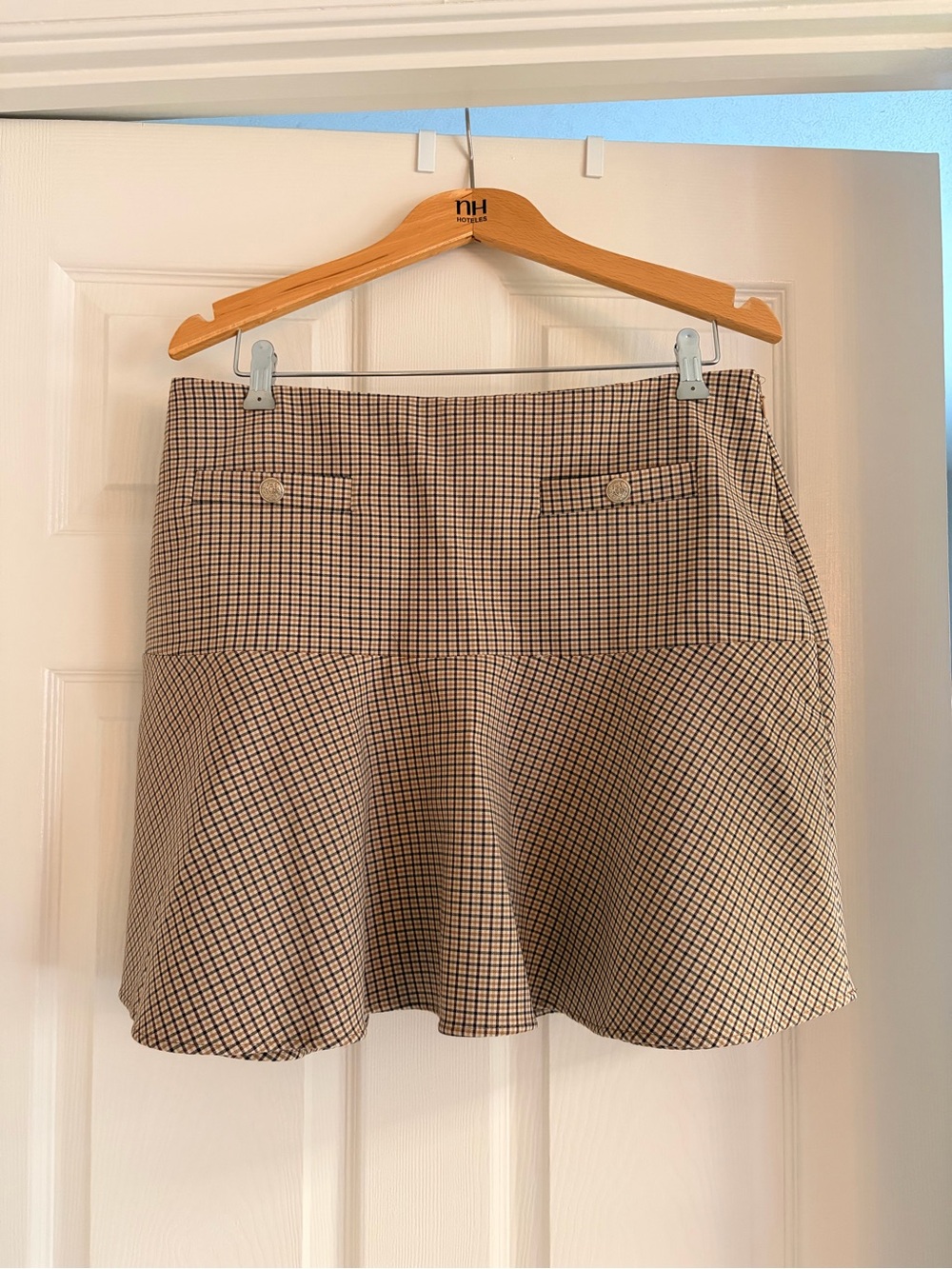 LOFT Beige, Maroom, Black Checked Skater Mini Skirt